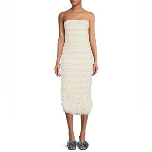 Gianni Bini x Venita Aspen Odette Plisse Pearl Trim Strapless Sheath Midi Dress